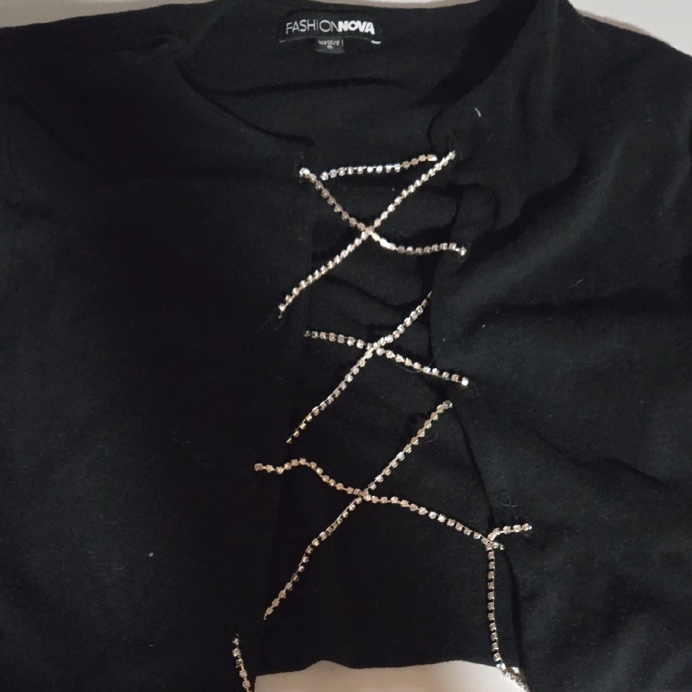 Fashion Nova Black Top with Sparkling Lace-Up